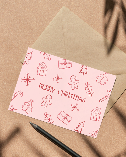 Weihnachtskarte mit Wintermotiven - "Merry Christmas"
