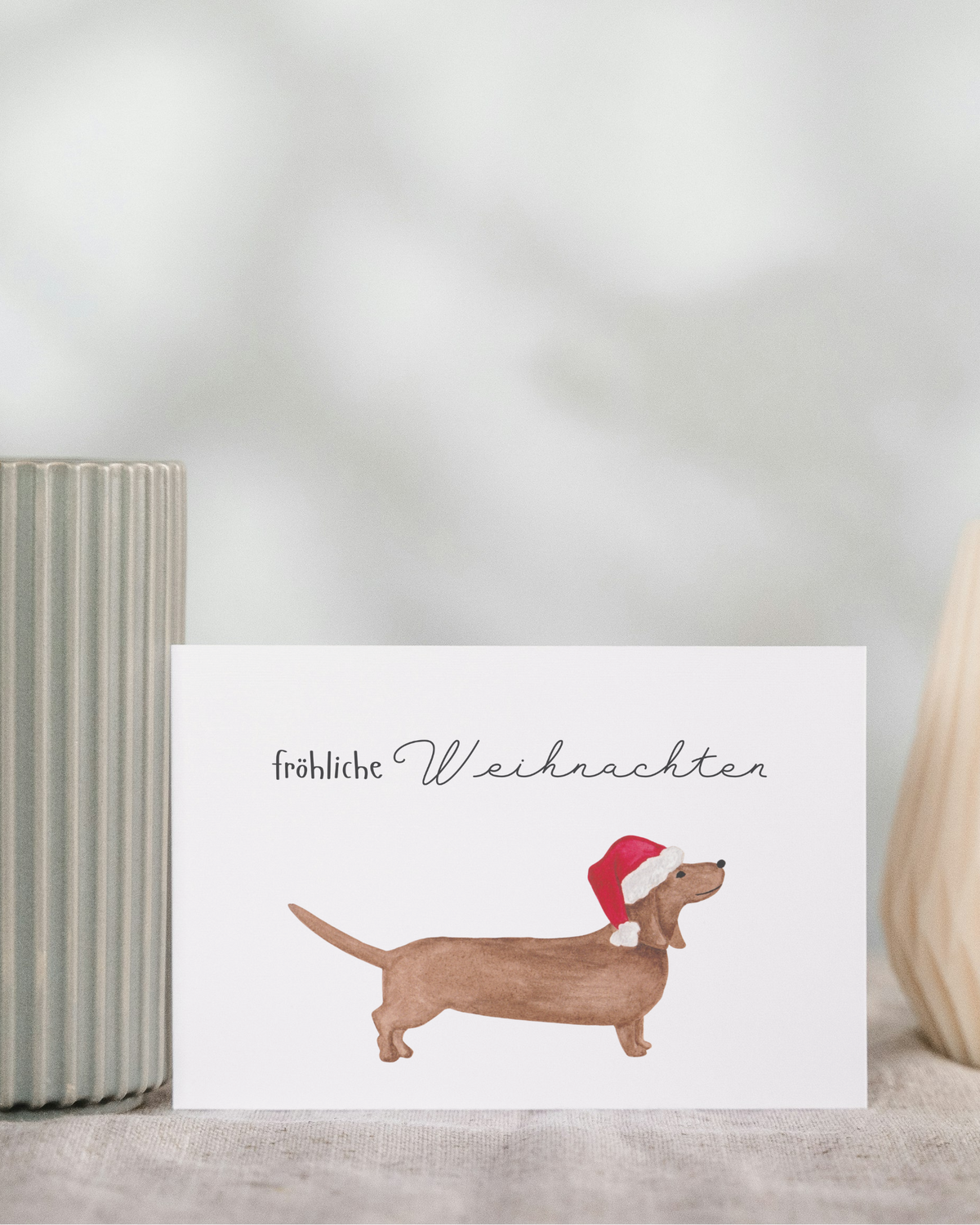 Weihnachtskarte mit Dackel - Klappkarte "Fröhliche Weihnachten"