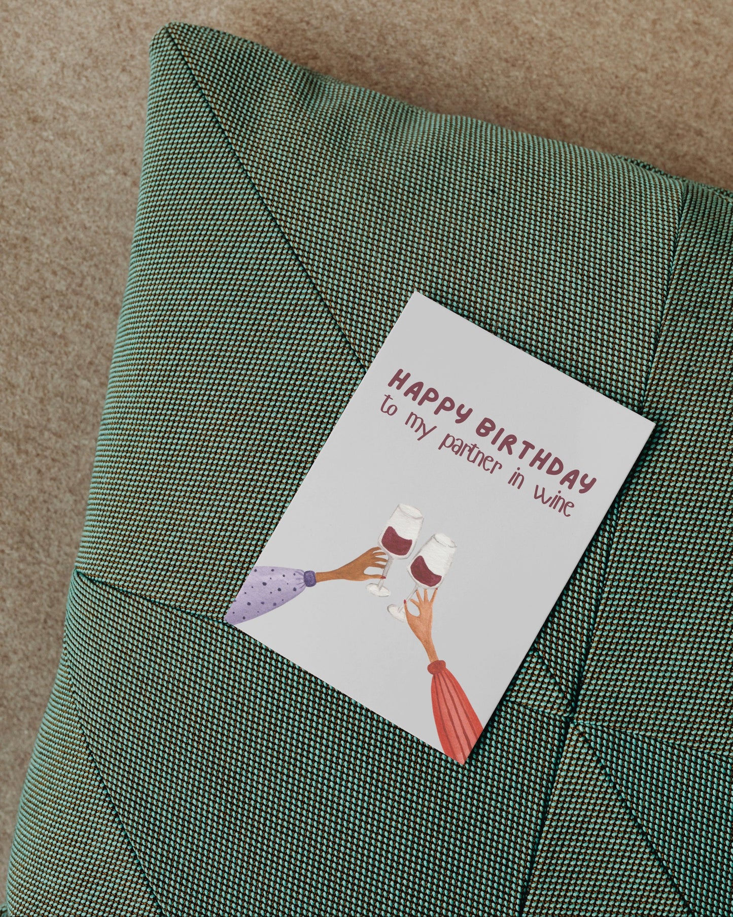 Geburtstagskarte mit Aquarellmotiv - Lustige Postkarte "Partner in Wine"