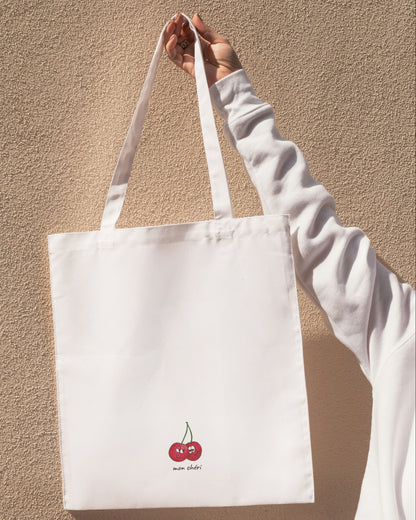 Bügelbild mit Kirschen "mon cheri" - Stylishes Bügelpatch zum Aufbügeln