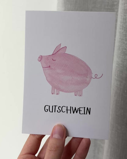 Gutscheinkarte mit Schwein - Lustige Postkarte "Gutschwein"