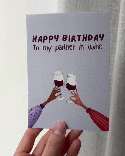 Geburtstagskarte mit Aquarellmotiv - Lustige Postkarte "Partner in Wine"
