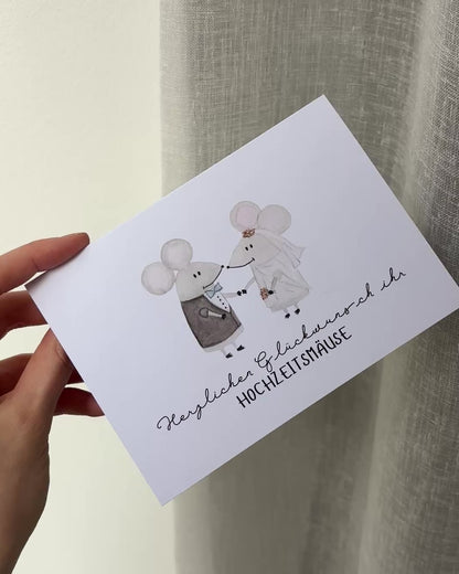 Glückwunschkarte zur Hochzeit - Einzigartige Hochzeitskarte "Hochzeitsmäuse"