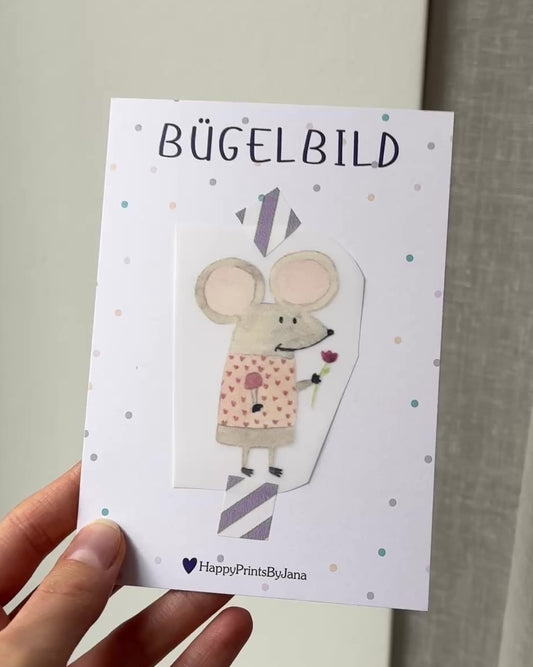 Bügelbild Maus - Süßes Bügelpatch zum Aufbügeln