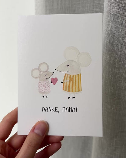 Muttertagskarte mit Mäusen - Liebevolle Postkarte zum Muttertag „Danke Mama!“