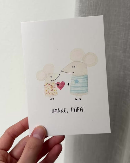 Vatertagskarte mit Mäusen - Niedliche Postkarte zum Vatertag „Danke Papa!“