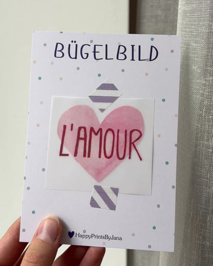 Bügelbild mit Herz "L'Amour" - Stylishes Bügelpatch zum Aufbügeln